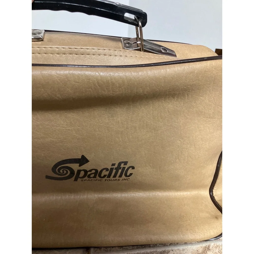 Vintage Spacific Tours Inc Tan Travel Bag Retro Airline Carry On Shoulder Strap
